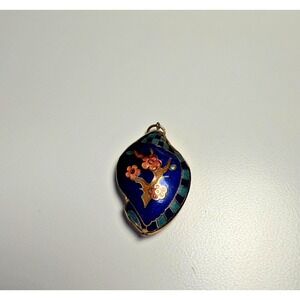 Vintage Cloisonné Multicolor Cherry Blossom Scalloped Shaped Enamel Pendant